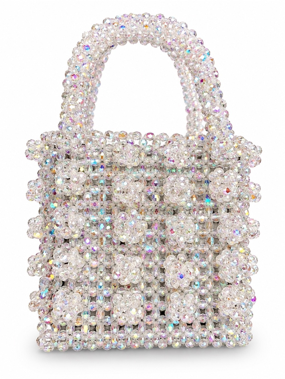 Handmade Iridescent Beaded Floral Y2K Box Bag